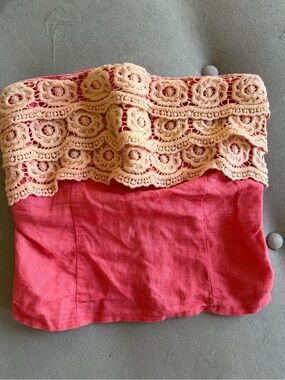 Love Culture Coral Tube Top with Peach Crochet Accents